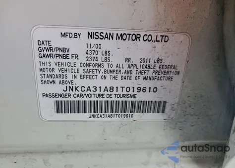 2001 Infiniti I30 z USA, uszkodzony, nr VIN JNKCA31A81T019610